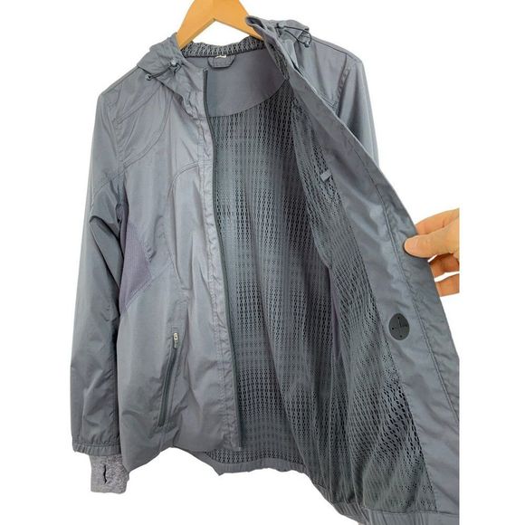 10 M Lululemon Full Zip Hiking walking jacket Hood Breathable Gray 6442 EUC - Picture 11 of 12